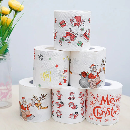 2pcs Color Cartoon Christmas Roll Paper Holiday Party Santa Claus Christmas Tree 2 Layers 100g Printed Small Roll Paper Towel