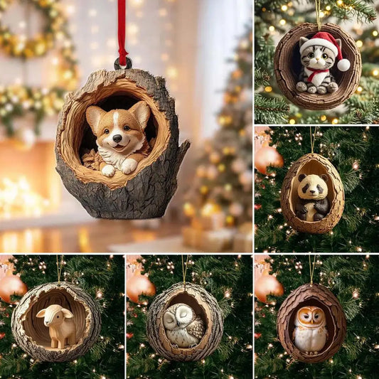 Print Ornament Holiday Decoration 2d Acrylic Forest Christmas Ornaments Cartoon Patterned Xmas Tree Decorations for Holiday Home