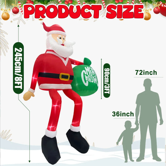 NEW 8FT Inflatables Christmas Santa Hold Present Bag Outdoor Decorations with LED,Christmas Blow Up Outdoor Yard Xmas Decoration