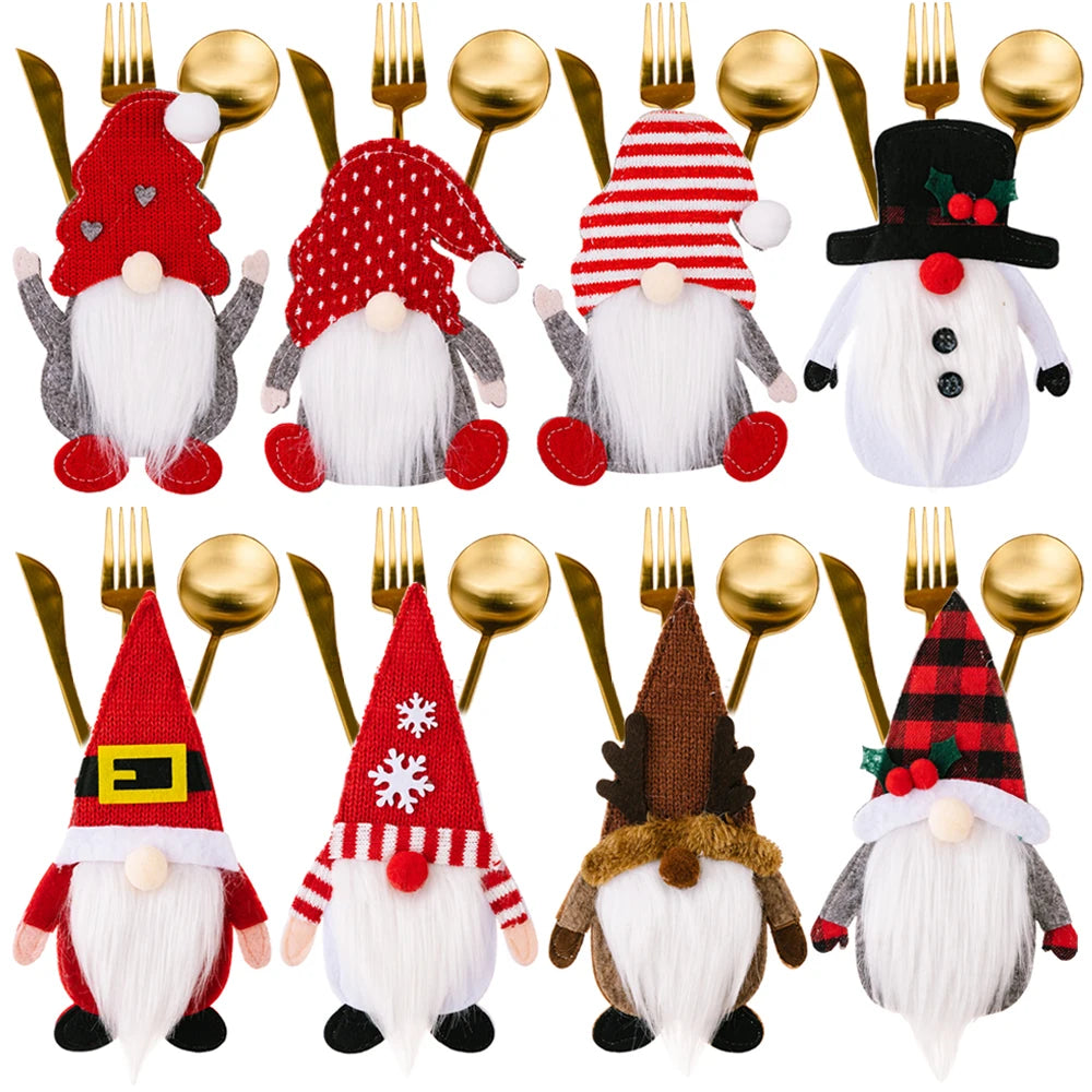 2Pcs Christmas Cutlery Holder Bags Santa Claus Knife Fork Pocket Christmas Tableware Cover Bag For Home Xmas Decorations Navidad