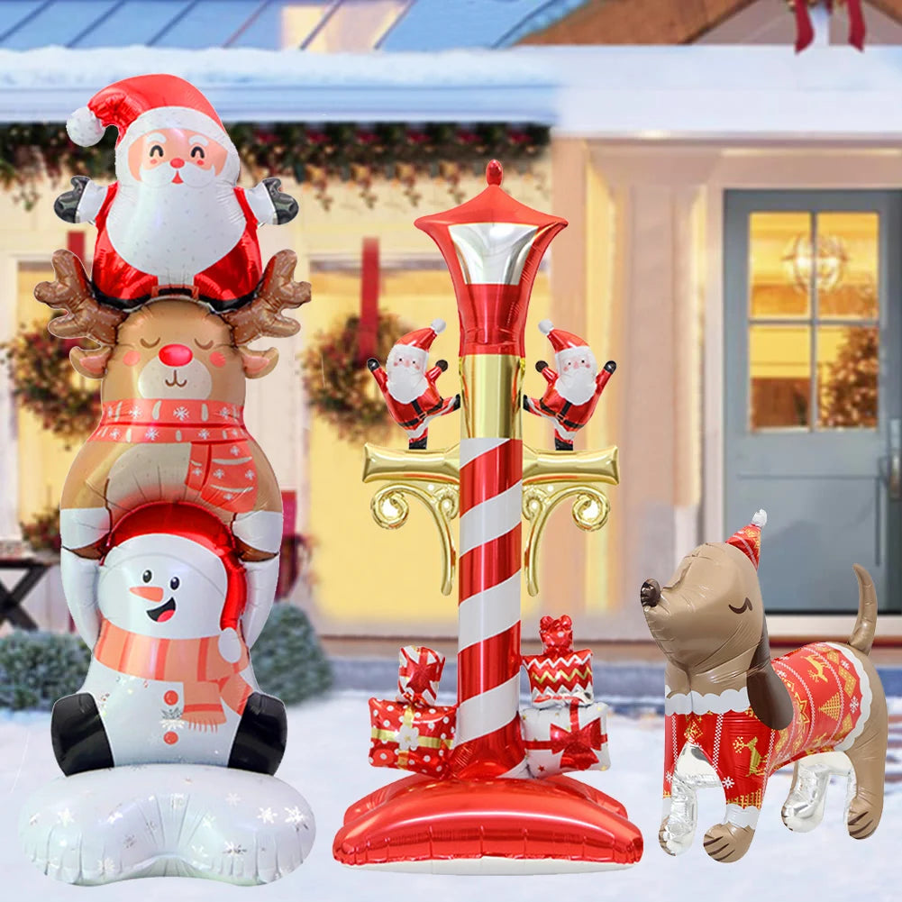 Large Standing Christmas Streetlights Balloon Puppy Snowman Santa Claus Foil Balloon for Kids Christmas Gift Home Decor Supplies