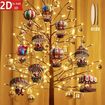10Pcs Christmas Hanging Ornaments 2025-2026 Santa Hot Air Balloon Acrylic Decor for Indoor Wall Home Xmas Party Decoration