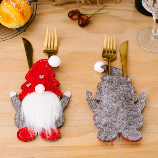 2Pcs Christmas Cutlery Holder Bags Santa Claus Knife Fork Pocket Christmas Tableware Cover Bag For Home Xmas Decorations Navidad