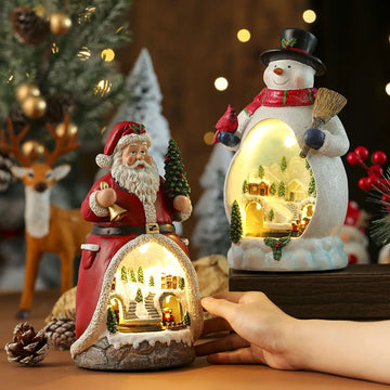 Christmas Cabin Figurine Musical Box Light Christmas Ornaments Decorations Music Box