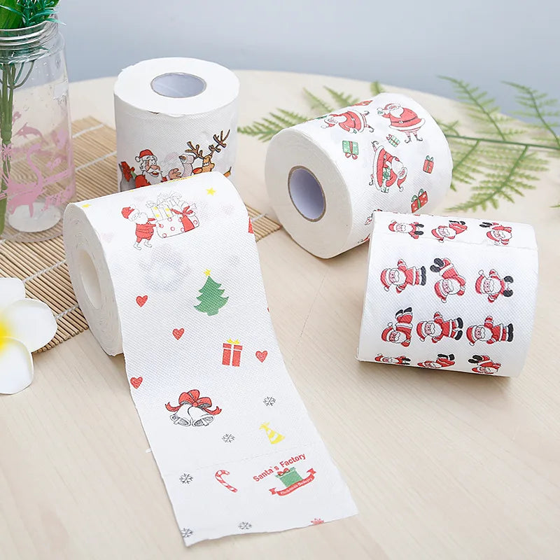 2pcs Color Cartoon Christmas Roll Paper Holiday Party Santa Claus Christmas Tree 2 Layers 100g Printed Small Roll Paper Towel