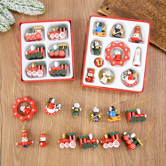 Wooden Train Pendants Christmas Tree Mini Hanging Doll Ornaments Decoration for Home 2024 Navidad Noel Xmas New Year 2025 Gifts