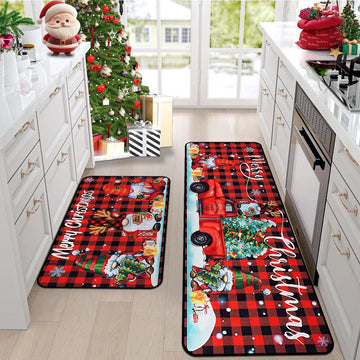 Kitchen Floor Mat Long Rug Christmas Themed Carpet Pickup Truck Tree Print Home Decor Anti-slip Foot Mats Wear-resistant 주방바닥매트